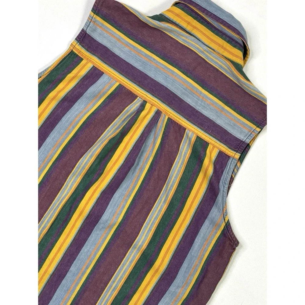 Vintage Kikomo Sleeveless Shirt Women's Large Button Up Striped Purple Orange - Picture 8 of 8
